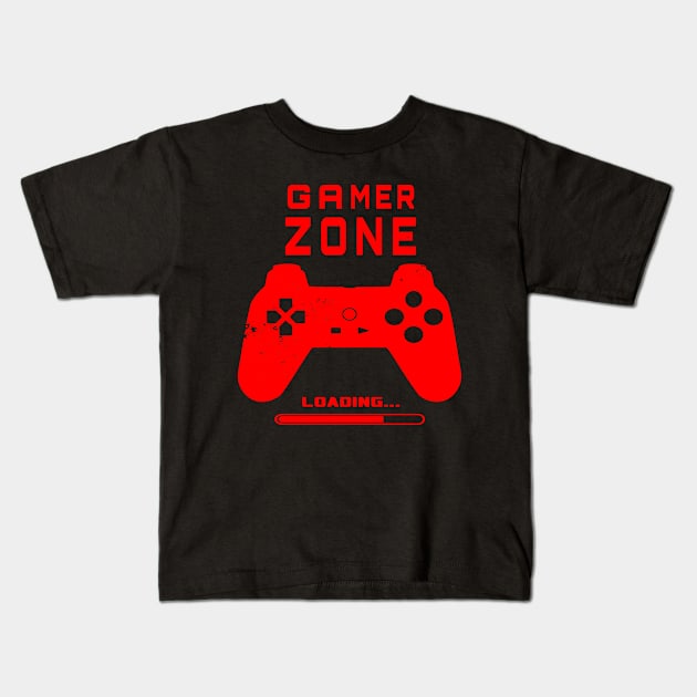 Red Gamer Zone Loading Kids T-Shirt by DazzlingApparel